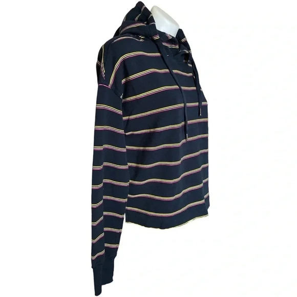ABERCROMBIE & FITCH | Cotton Blend Navy Striped Sweatshirt Hoodie Size S - Picture 3 of 9